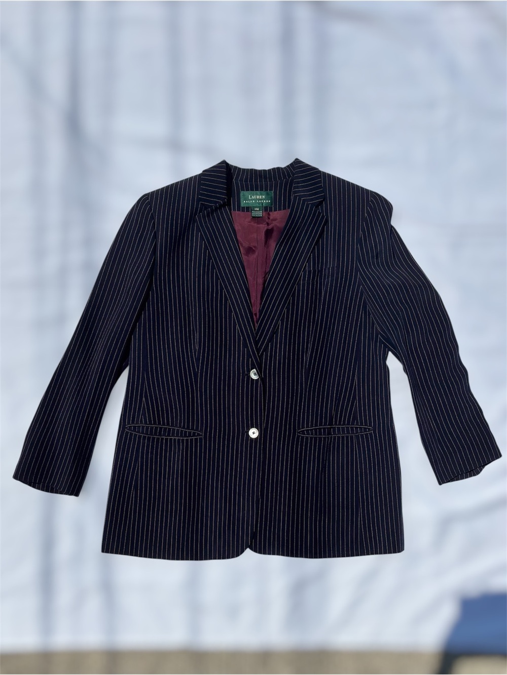 Vintage Ralph Lauren 100% Silk Navy Pinstripe Blazer Jacket 14W EUC - Picture 3 of 8